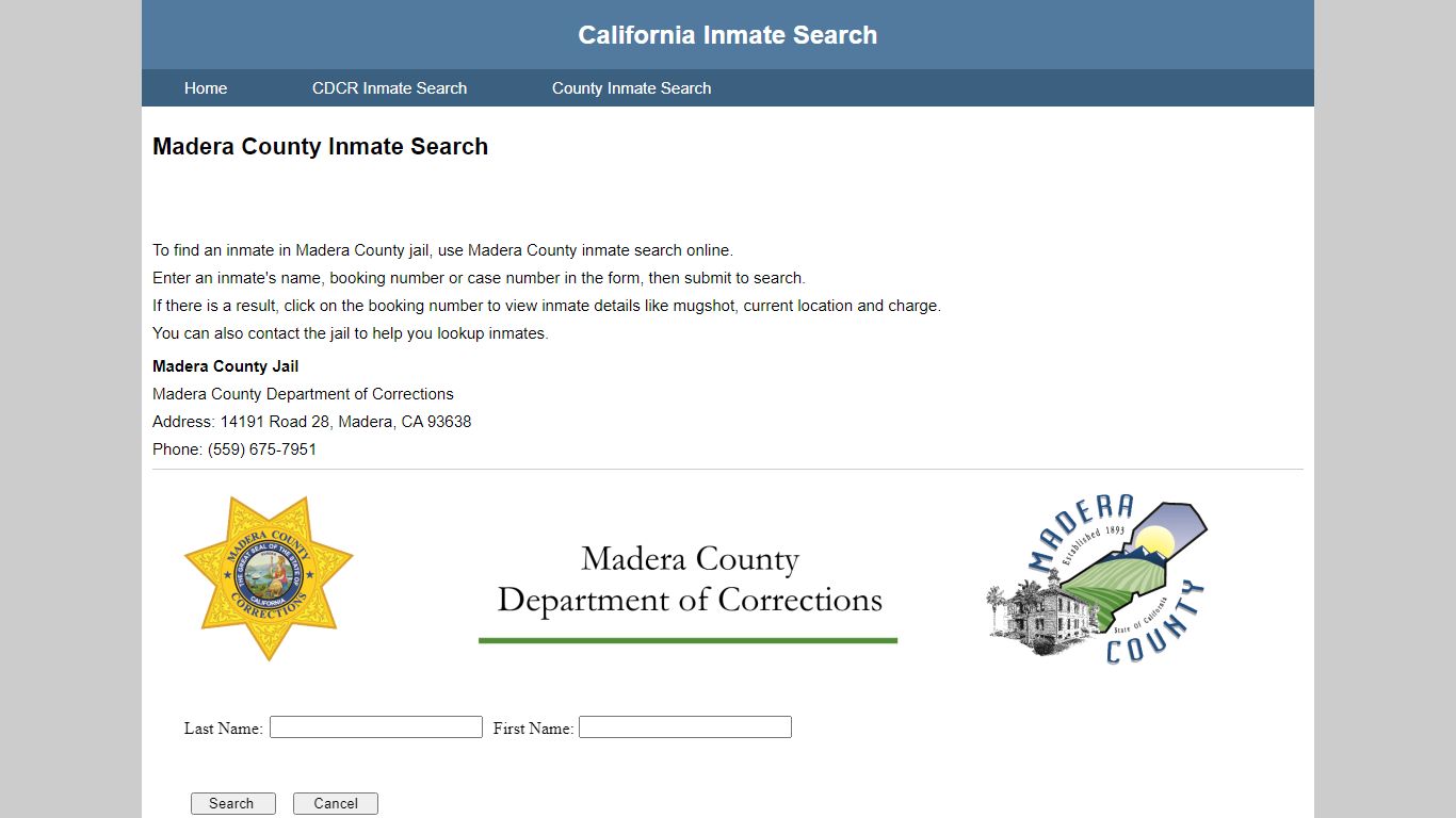 Madera County Inmate Search - California Inmate Search